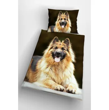 Povlečení Glamonde 3d povlečení s německým ovčákem - Alsatian bavlna 140 x 200, 70 x 90 cm zipový uzávěr