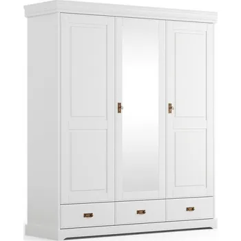 Šatní skříň Skříň KANIA 3-dvéřová se zrcadlem z finské borovice bílá