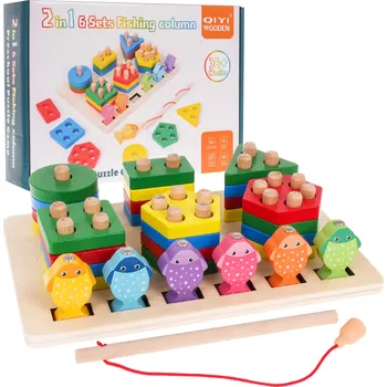Dřevěná hračka RKToys Dřevěná sada 2v1 Puzzle a Chytání rybiček