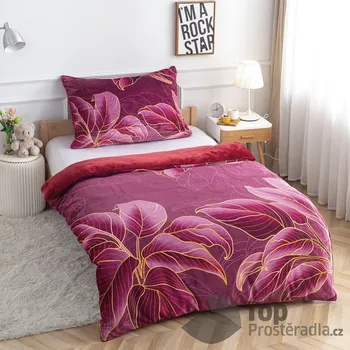 Povlečení Mikroplyšové povlečení Premium 140x200+70x90 Dotek přírody vínový