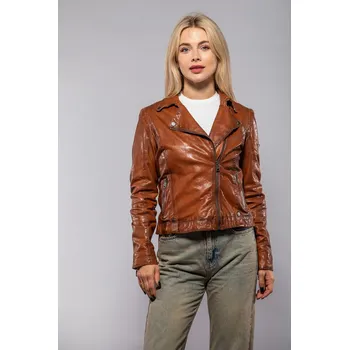 Dámská větrovka Hnědý dámský kožený křivák Fayola Velikost M