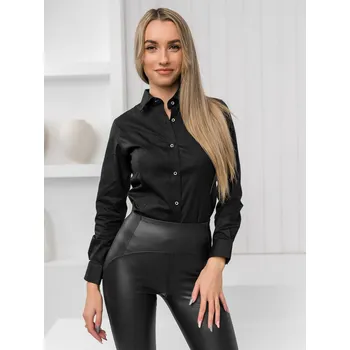 Dámská košile Černá dámská bavlněná košile s dlouhým rukávem bez vzoru Bolf NS2 - 3XL