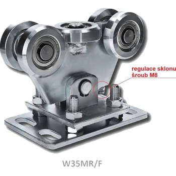 příslušenství k bráně nosný vozík W35MR/F - kyvný, výškově stavitelný vozík pro posuvnou samonosnou bránu do 6,5 m, určený pro profil 80 x 80 mm a 80 x 85 mm