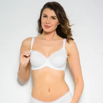 Podprsenka Bavlněná vyztužená kojící podprsenka MAMA DOTS White bílá, Velikost 80G