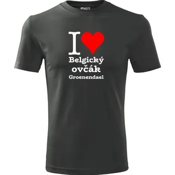 Pánské tričko Grafitové tričko I love Belgický ovčák Groenendael - dárek pro pejskaře - barva antracit - velikost S