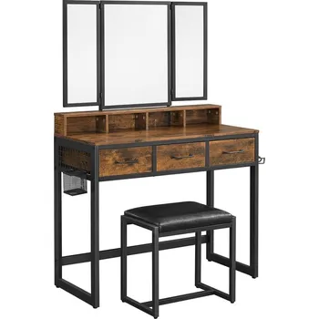 Toaletní stolek Toaletní stolek s taburetem 28,6x42 cm FLORA hnědá/černá