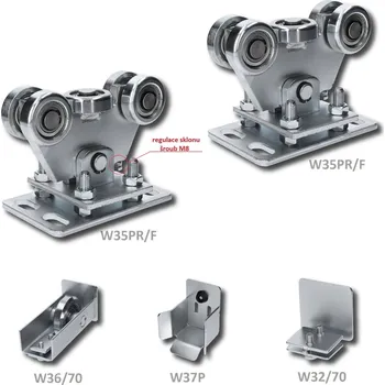 sada pro nesenou bránu W Set 70/F - kompletní sada pro posuvné brány do 300 kg, 2x vozík, kapsa, kolo, pro profil 70 x 70 x 4 mm