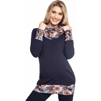 Úpletová těhotenská a kojící tunika NELLA - modrá a meruňková, Velikost M, Barva Tmavě modrá