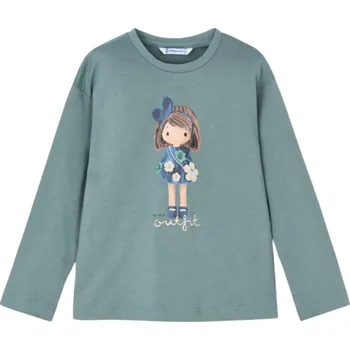 MAYORAL dívčí tričko DR potisk dívka zelená 134 cm