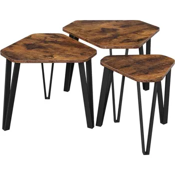 Konferenční stolek Sada 3x odkládací stolek ELDUR hnědá/černá