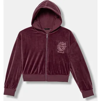 Chlapecká mikina Dětská velurová mikina Guess vínová barva, s kapucí, s aplikací, J5BQ07 K0232 J5BQ07.K0232.9BYA 93X, vel. 167