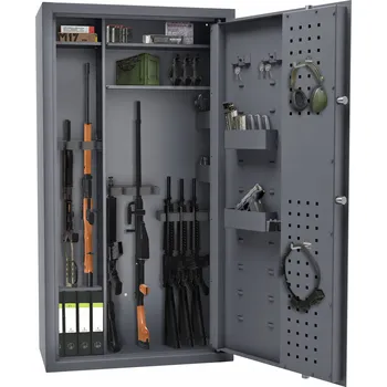 Trezor Valberg S1 na dlouhé i krátké zbraň, šedý, s klíčovým zámkem, 4 police