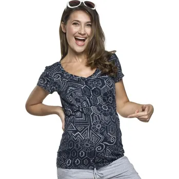 Těhotenská a kojící halenka Sori s béžovým vzorem, Velikost M, Barva Modrá / béžová