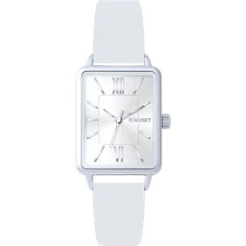 MINET Stříbrné dámské hodinky SIENA s bílým koženým řemínkem MWL5415