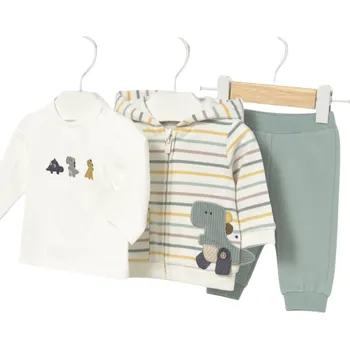 Kojenecký overall MAYORAL chlapecký set 3ks mikina, tričko DR, tepláky béžová, zelená vel. 65 cm