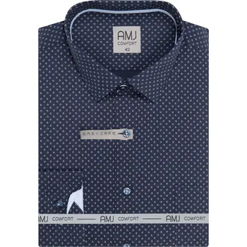 Pánská košile AMJ Slim Fit mnavy se světlým vzorem velikost: 44, délka rukávu: dlouhý rukáv
