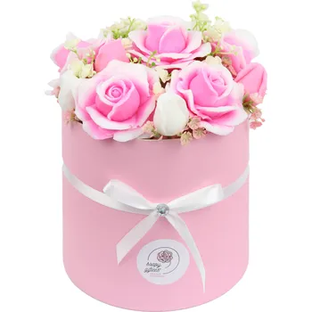 umělá květina Luxusní mýdlová kytice růžovo bílých růží - kytice ve flowerboxu