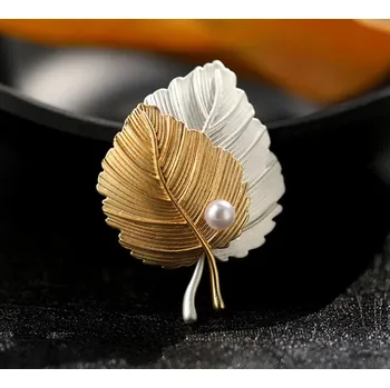 Brož B-TOP Podzimní brož Listy s perlou