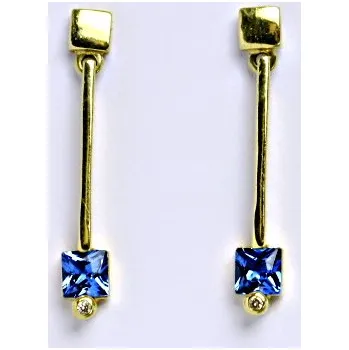 Náušnice Zlaté náušnice, žluté zlato , zirkon akvamarin - 1533 poslední pár (Zlaté visací náušnice)