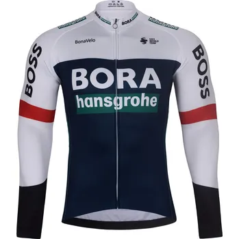 cyklistický dres BONAVELO Cyklistický dres s dlouhým rukávem zimní - BORA 2025 WINTER - modrá/bílá XL