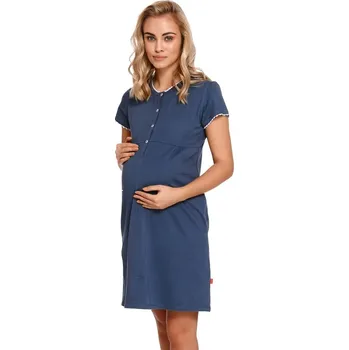 Těhotenské kalhotky Těhotenská a kojící noční košile - tmavě modrá, Velikost S, Barva Tmavě modrá / bílá 4242