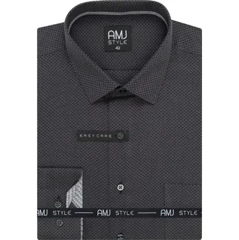 Pánská košile Pánská košile AMJ Slim Fit antracitová se vzorem VDSR1429 velikost: 39, délka rukávu: prodloužený rukáv