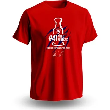 Chlapecké tričko FansArena Dětské tričko Vítek Vaněček #41 Stanley Cup Champion 2025 Florida Panthers NHL Red Velikost: Dětské XL (13 - 15 let)