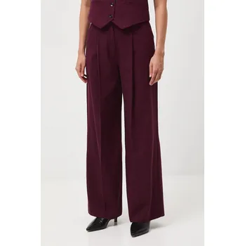 Kalhoty s příměsí vlny Medicine dámské, vínová barva, široké, high waist RW25-SPD500 93X, vel. XS