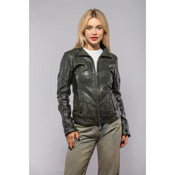 Tmavě zelená kožená bunda s límcem GWWany Velikost 4XL