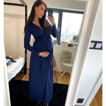 Těhotenské šaty Těhotenské a kojící maxišaty Miracle modré, Velikost L, Barva Tmavě modrá 109-m