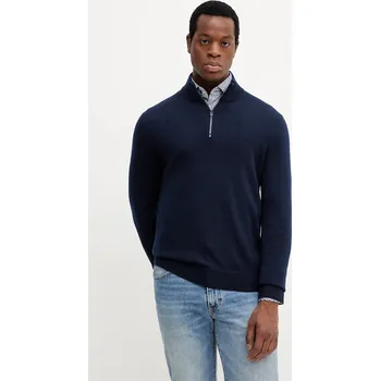 Pánský svetr Vlněný svetr Michael Kors pánský, tmavomodrá barva, s pologolfem, CR1601Z7AP 59X, vel. L