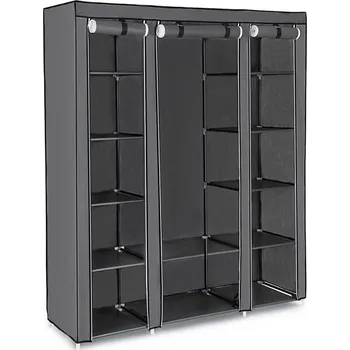 Šatní skříň Úložná látková skříň s policemi a šatní tyčí MATIS 150x175 cm šedá