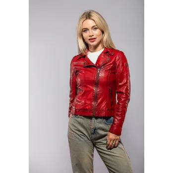 Dámská větrovka Červený dámský kožený křivák Fayola Velikost L