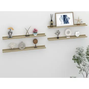 police Nástěnné police, 4 ks, bílá a dub sonoma, 80x9x3 cm