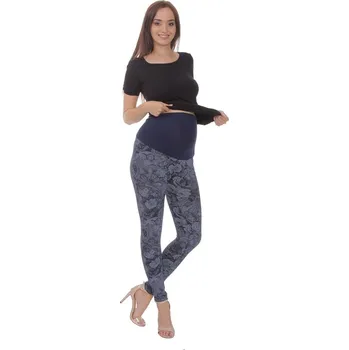 Exkluzivní těhotenské legíny SANDRA dlouhé - vzor tm. modrá, Velikost L, Barva barevný vzor