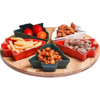 VÁNOČNÍ SADA MISEK VE TVARU STROMEČKU NA PŘEDKRMY, DIPY, BAMBUSOVÉ PRKÉNKO