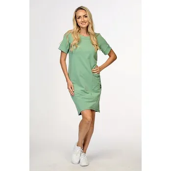 Dámské šaty Mentolové volnější dámské šaty s kapsou a potiskem 7033 velikost XL