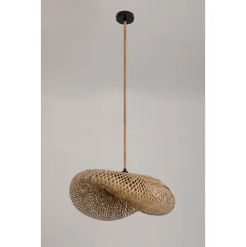 Velké závěsné svítidlo s bambusovým stínidlem 60 cm lano + černý stropní kryt