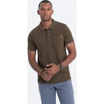 Pánské polo tričko s ozdobnými knoflíky V5 S1744 tmavě olivové