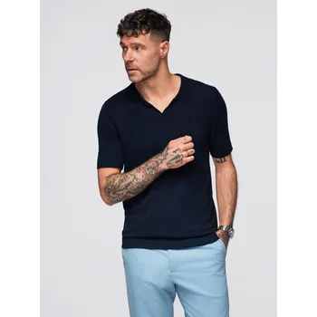Pánská košile Ombre Men's buttonless polo shirt with classic weave - navy blue Ombre modrá | červená 3374671