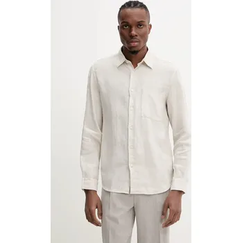 Pánská košile Lněná košile Marc O'Polo pánská, béžová barva, regular, s klasickým límcem, 523742842318 01X, vel. L