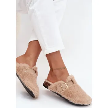 Dámská obuv Boto Kožešinové dámské pantofle na platformě s páskem a přezkou béžové Noraline Boto bílá | krémová 3421494