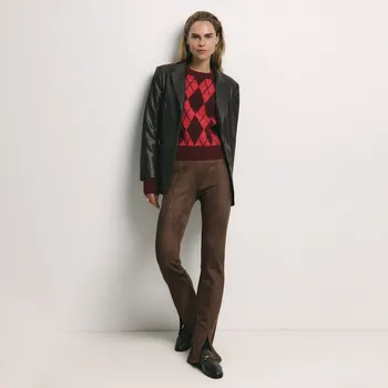 Dámské kalhoty Reserved - Kalhoty z umělého semiše - hnědá - 646GA-88X - 646GA-88X-XL