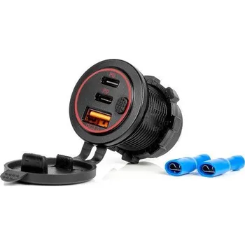 Elektrická zásuvka Napájecí zdířka voděodolná s vypínačem USB+2x USB-C QC3.0 12V 24V D255S