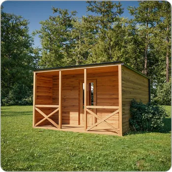 Zahradní domek Rekreační chata Grizzly s pultovou střechou s terasou 19m2 (do 20m2) - Zateplená tl. 8cm z OSB desek / ANO / 1 ks dřevěné GRCHATEPU