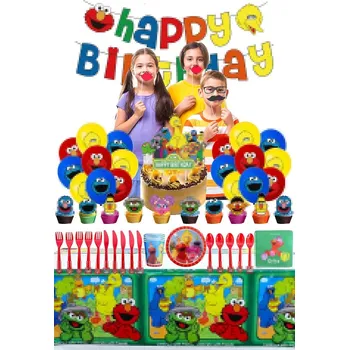 Balónek Narozeninová párty sada Elmo – balónky, nádobí a dekorace