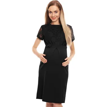 Těhotenské šaty Luxusní těhotenské midišaty s krajkou Charm černá, Velikost L-XL, Barva Černá 0127