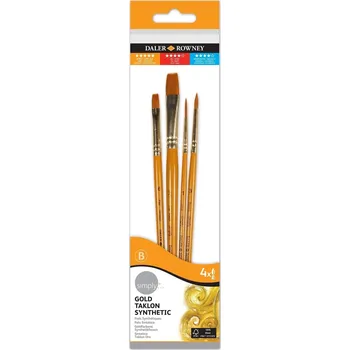 Malířský štětec Daler Rowney Simply Acrylic Brush Gold Taklon Synthetic Flat Shader Liner/Flat Wash Sada štětců 4 ks