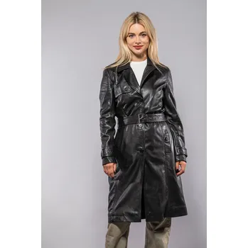 Dámský kabát Dámský černý kožený kabát MWLiya Velikost L