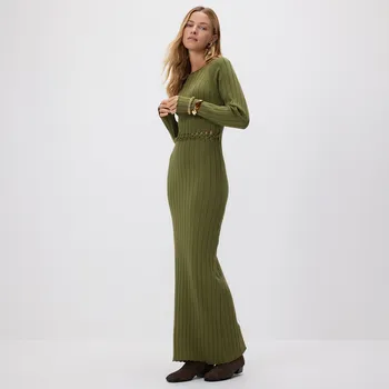 Dámské šaty Reserved - Žebrované šaty s viskózou - hnědozelená - 645HO-78X - 645HO-78X-M